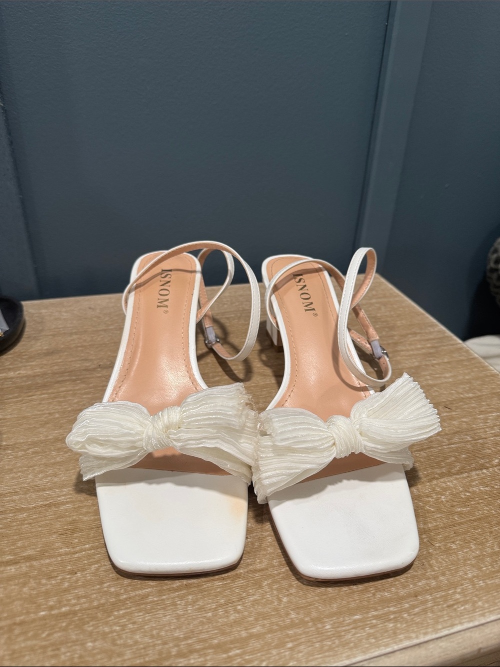 White Bow Strap Heeled Sandals for Women
